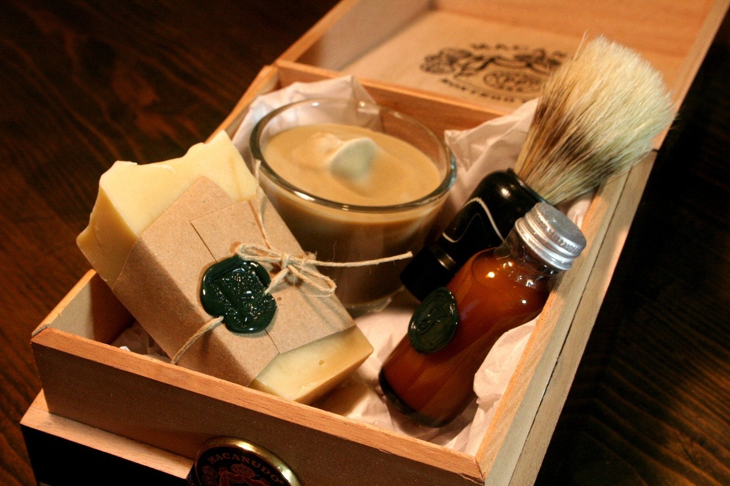 Three Eco Friendly Shaving Kits  - Cigar Box Shave Set