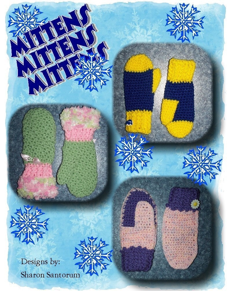 Children's Mitten Crochet Patterns PDF - INSTANT DOWNLOAD.