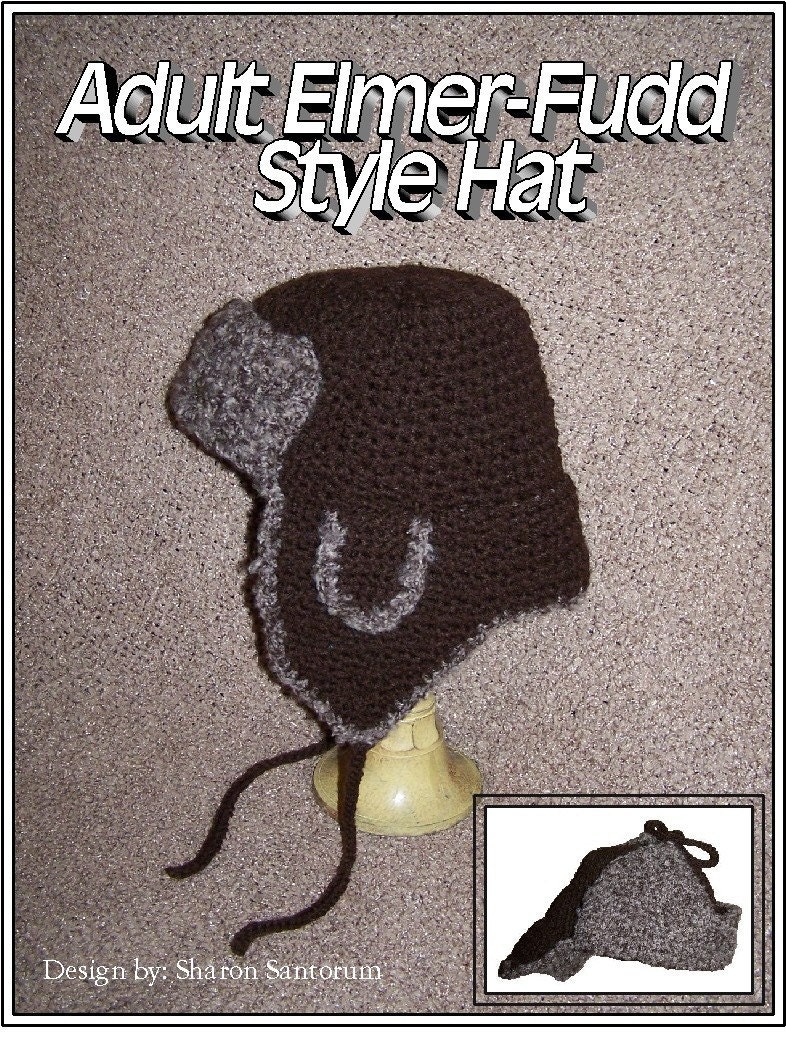 Adult Elmer Fudd Style Hat Crochet Pattern PDF - INSTANT DOWNLOAD.