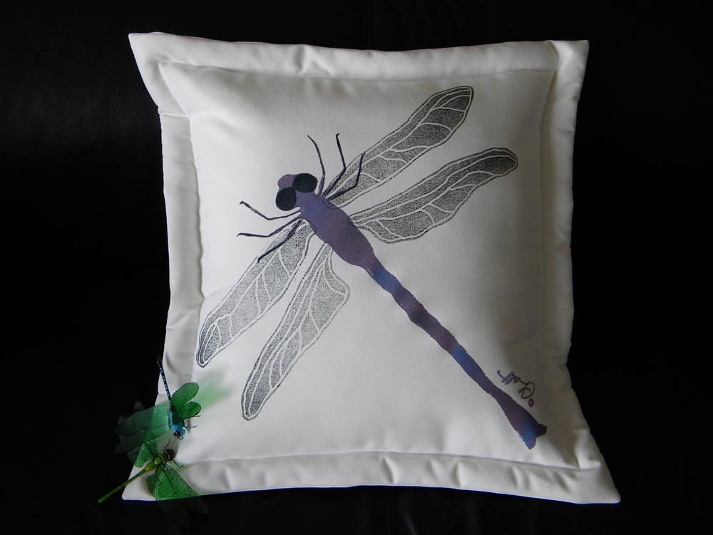 Dragonfly pillow purple plum darner painted garden insect outdoor deck patio hammock cushion wildlife entomology Crabby Chris Original