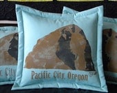 Haystack Rock pillow 20" coastal Pacific City Oregon beach cabin Cape Kiwanda vacation Tillamook indoor outdoor Crabby Chris Original