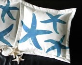 Blue green coastal starfish sea star 20" pillow painted ocean beach cabin marine nautical seashore seaside saltwater echinoderm