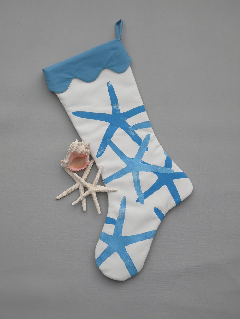 Starfish Christmas stocking coastal 24" sea star starfish blue beach tropical cottage cabin bungalow vacation