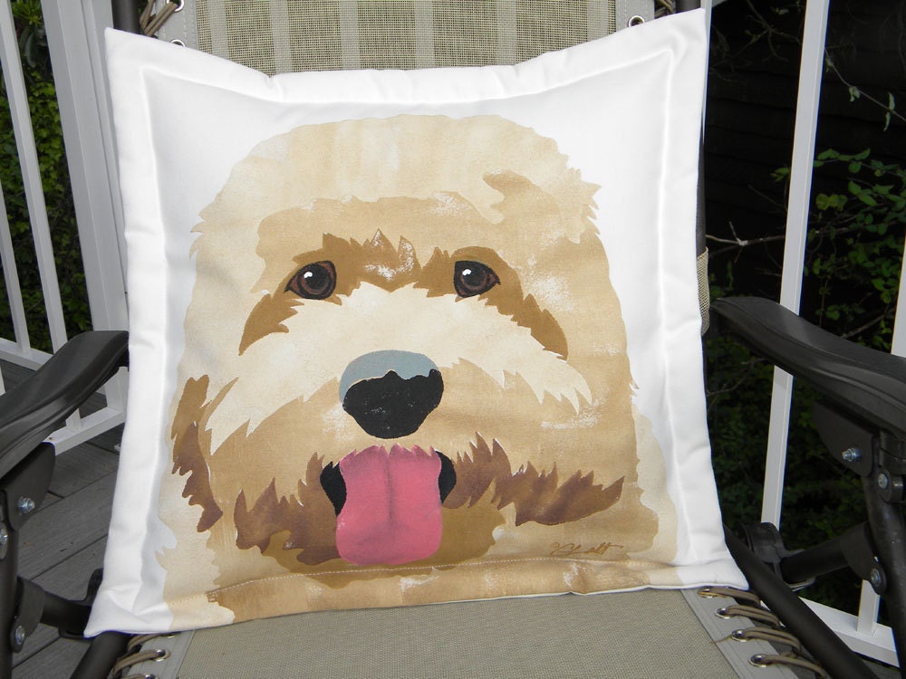 Goldendoodle indoor outdoor pillow 20" Labradoodle dog pet canine buff retriever poodle nonallergenic guide dog Crabby Chris Original