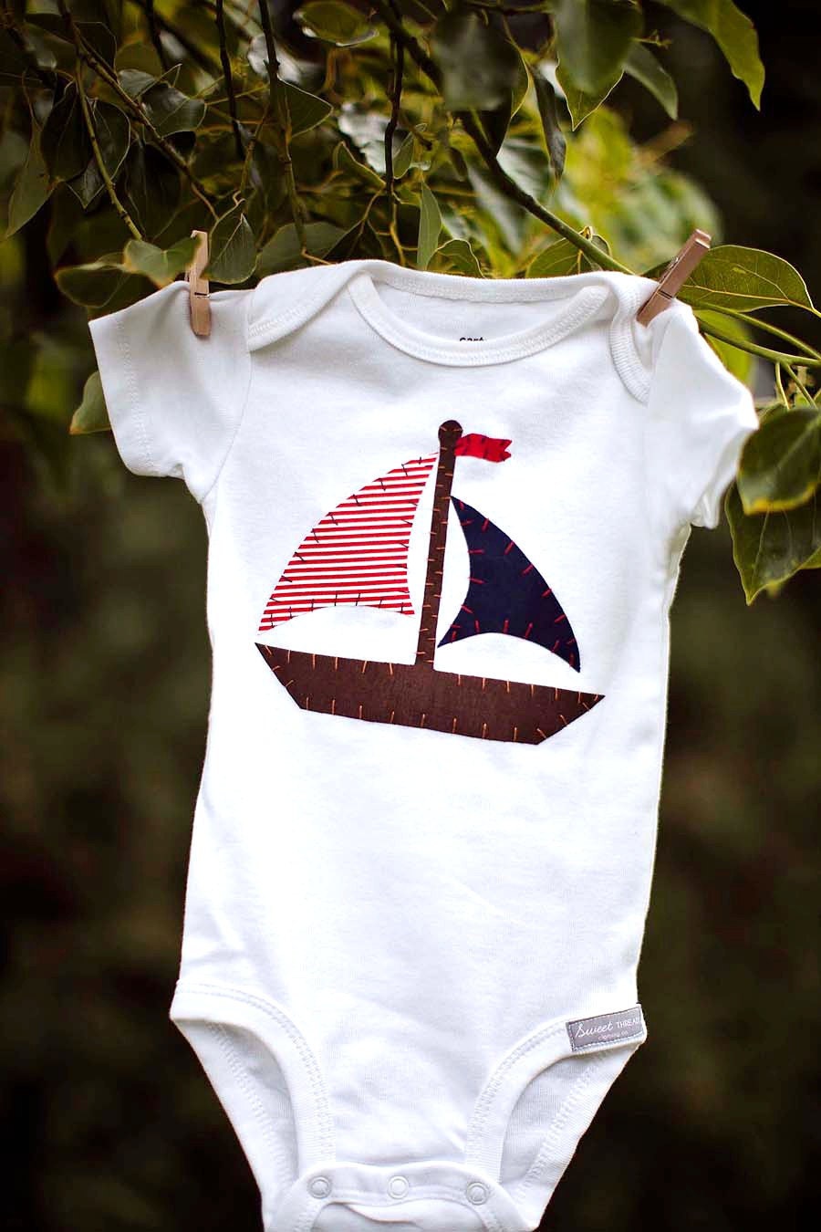 AHOY It's A Boy Nautical Sailboat Onesie Bodysuit