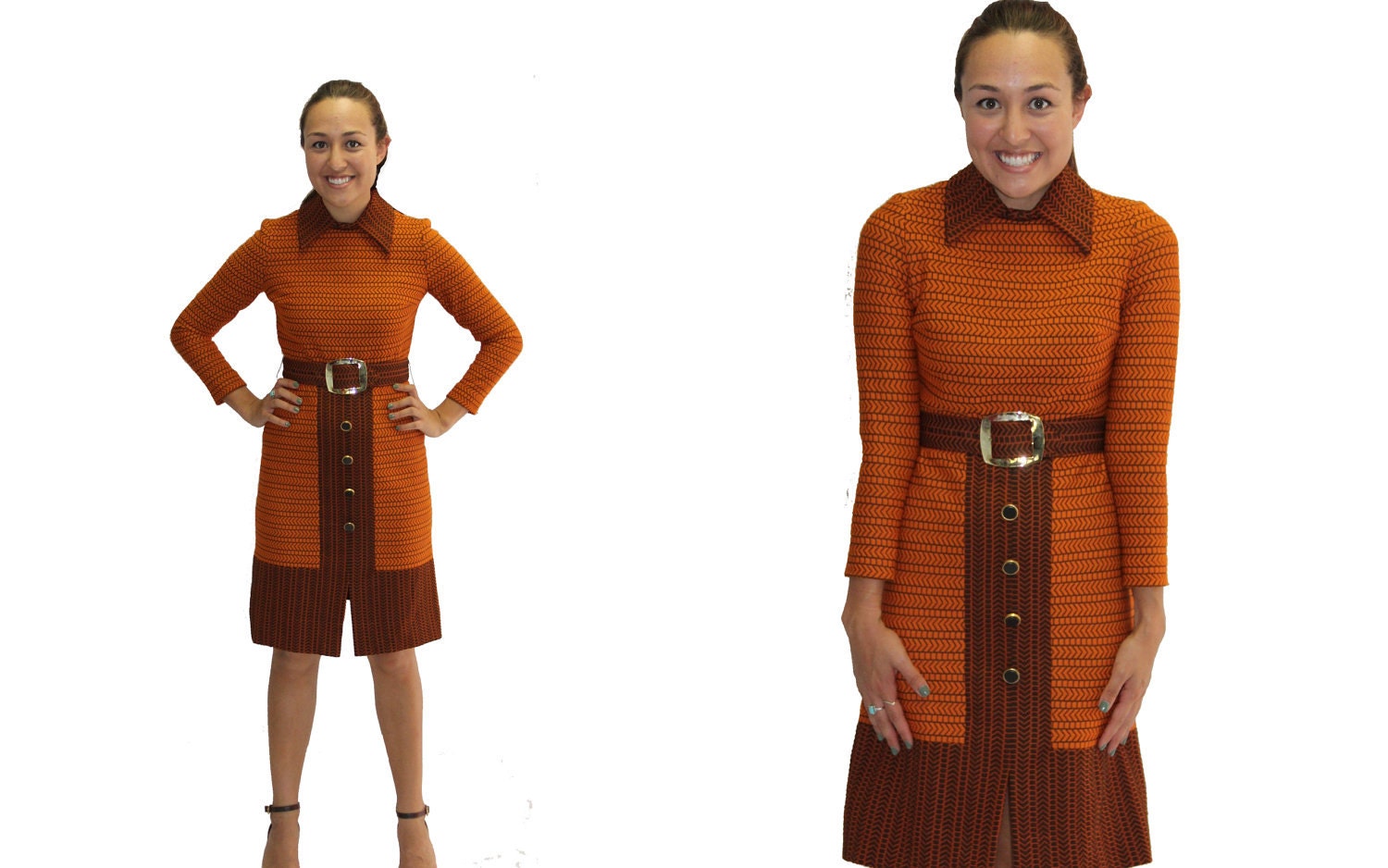 VIntage Autumn Dress Orange and Brown Contrast