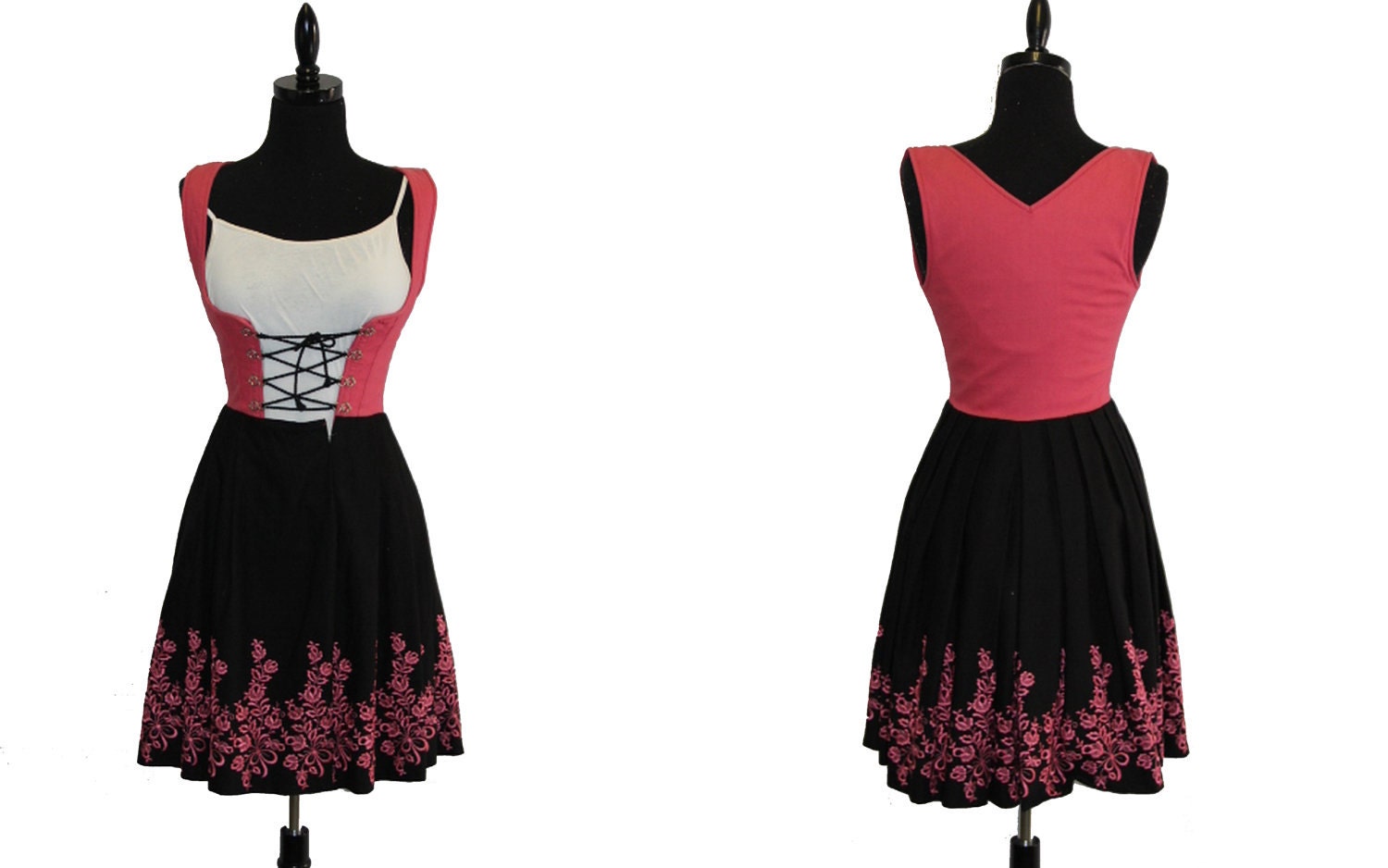 Vintage Dirndl Dress XS Black and Pink