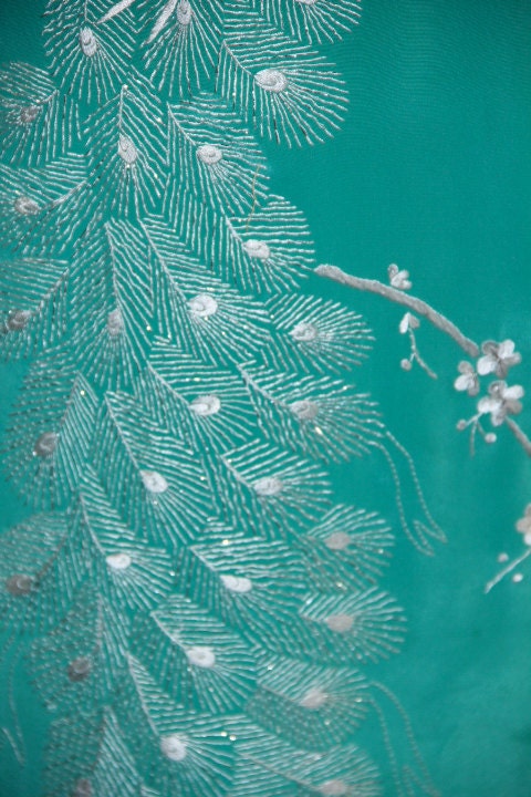 RESERVED FOR ERINVintage Dress Cheongsam Asia Style - Embroidered Peacock