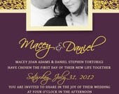 Photo Wedding Invitation Templates - Reusable Damask - Photoshop Gimp - PURPLE GOLD - FABULOUS