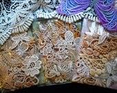 Vintage Tea Stained Look Crazy Quilt Middie Lace Motif Appliques