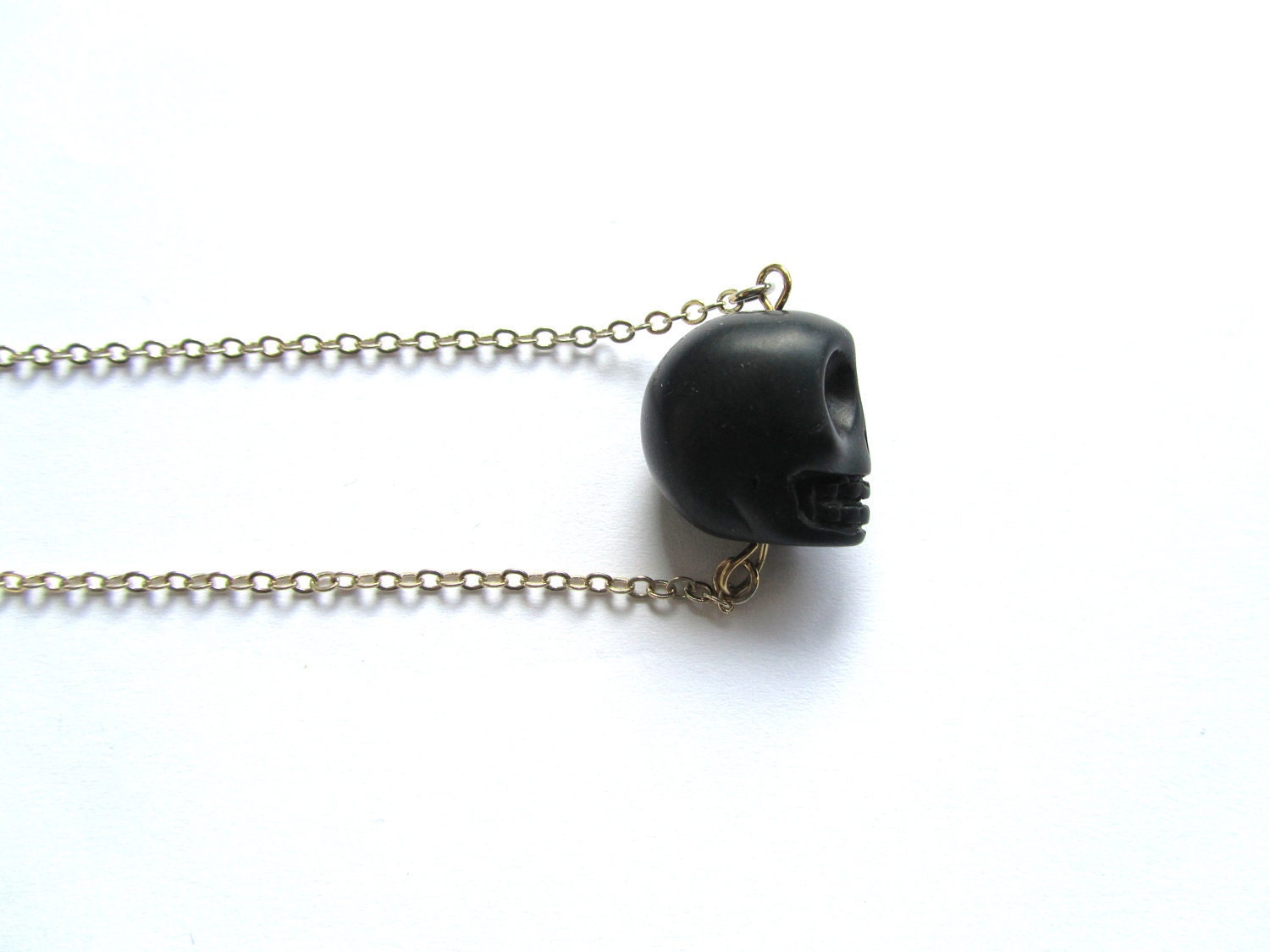 Skull Bead Necklace, Long Skull Necklace, Long Chain, Black Skull,Black Howlite Skull Beads