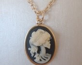 Skull Cameo Necklace - Small Skull Profile Cameo on 18k gold plate chain The Corpse Bride