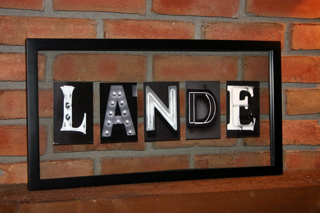 Alphabet Art Custom Name Collage in 10x20 Floating Frame from Spell it Out