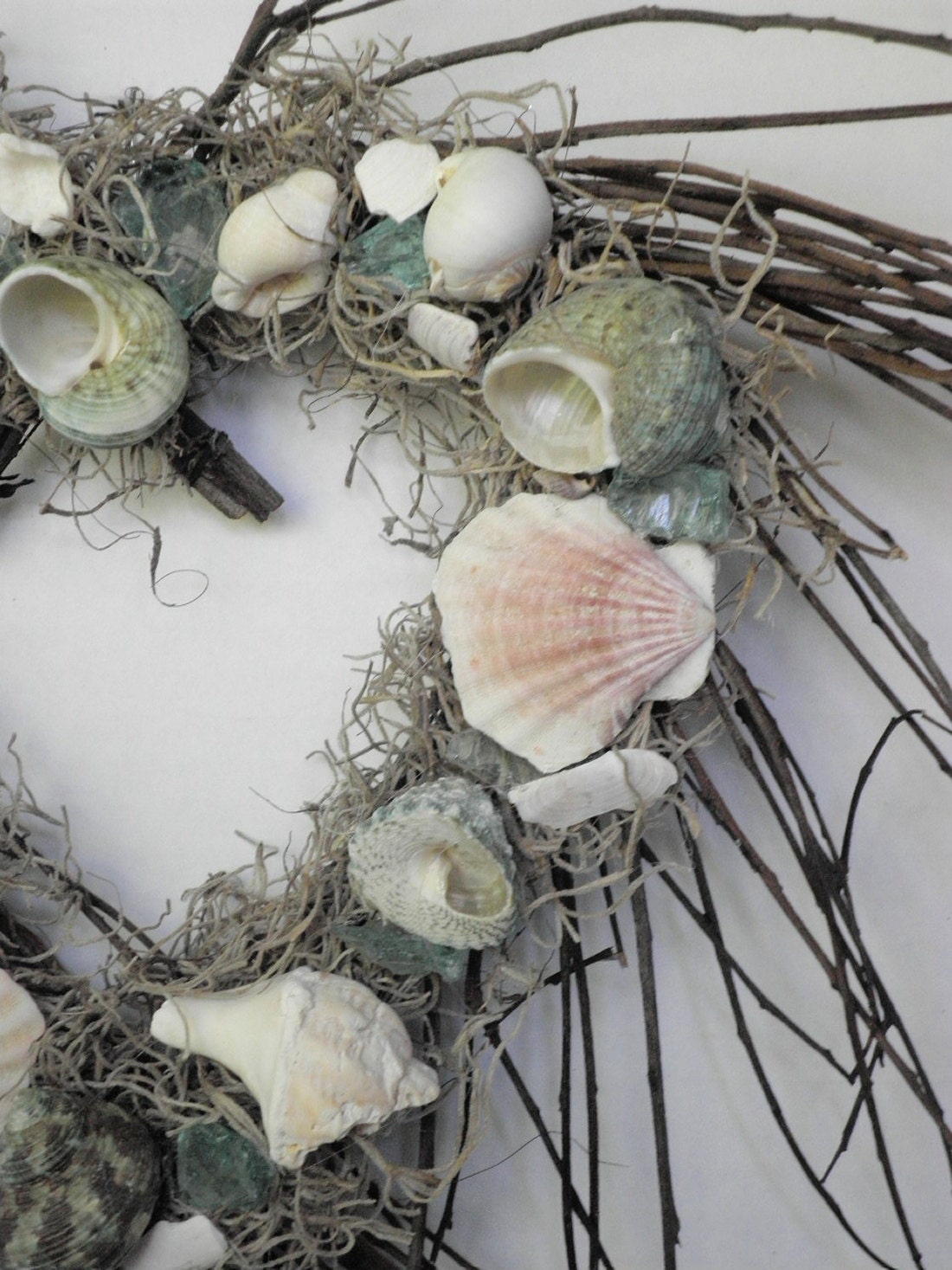 Heart Seashell Wreath with seashells and sea glass for beach lovers, nautical theme decor, beach decor, coastal decor