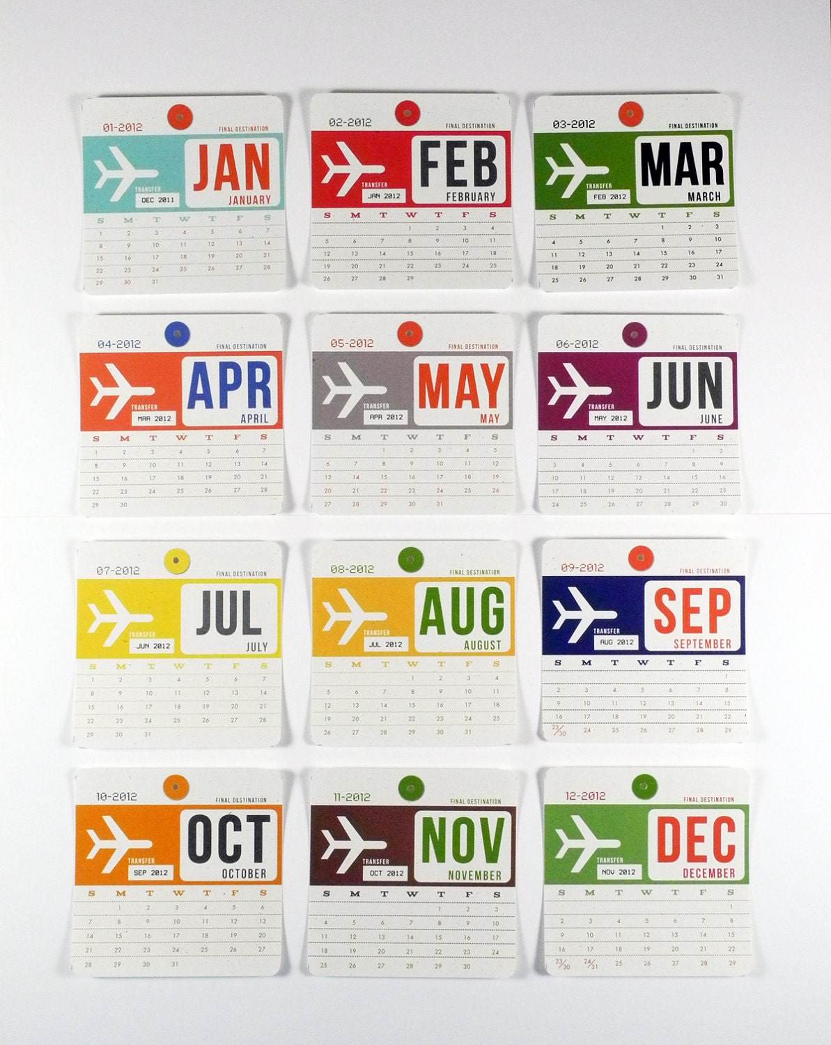 2012 Calendar with Gift Tin, Vintage Luggage Tag Themed Wall Calendar