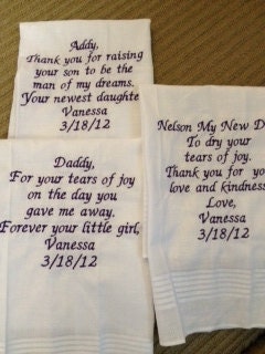 SCRIPT Heirloom Personalized Wedding Handkerchief Custom Embroidered