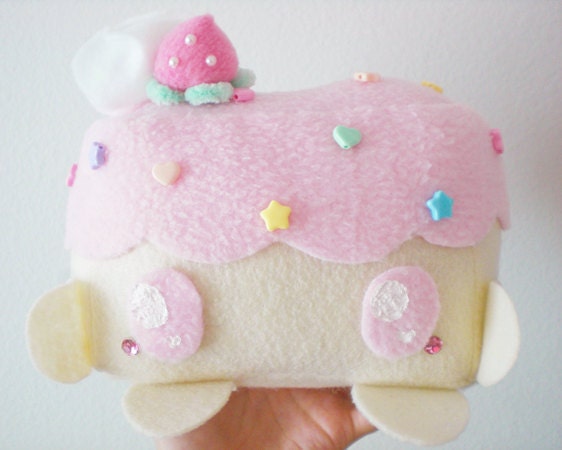 Strawberry/Vanilla Cake Cellphone/Music Electronics Plush Plushie Holder Kawaii Cute Fairy Kei Decora Deco OTT Sweet Lolita Girly Room Decor