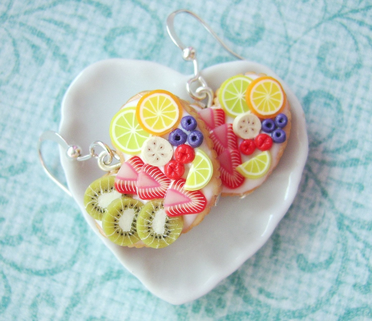 Heart shaped fruit tart earrings