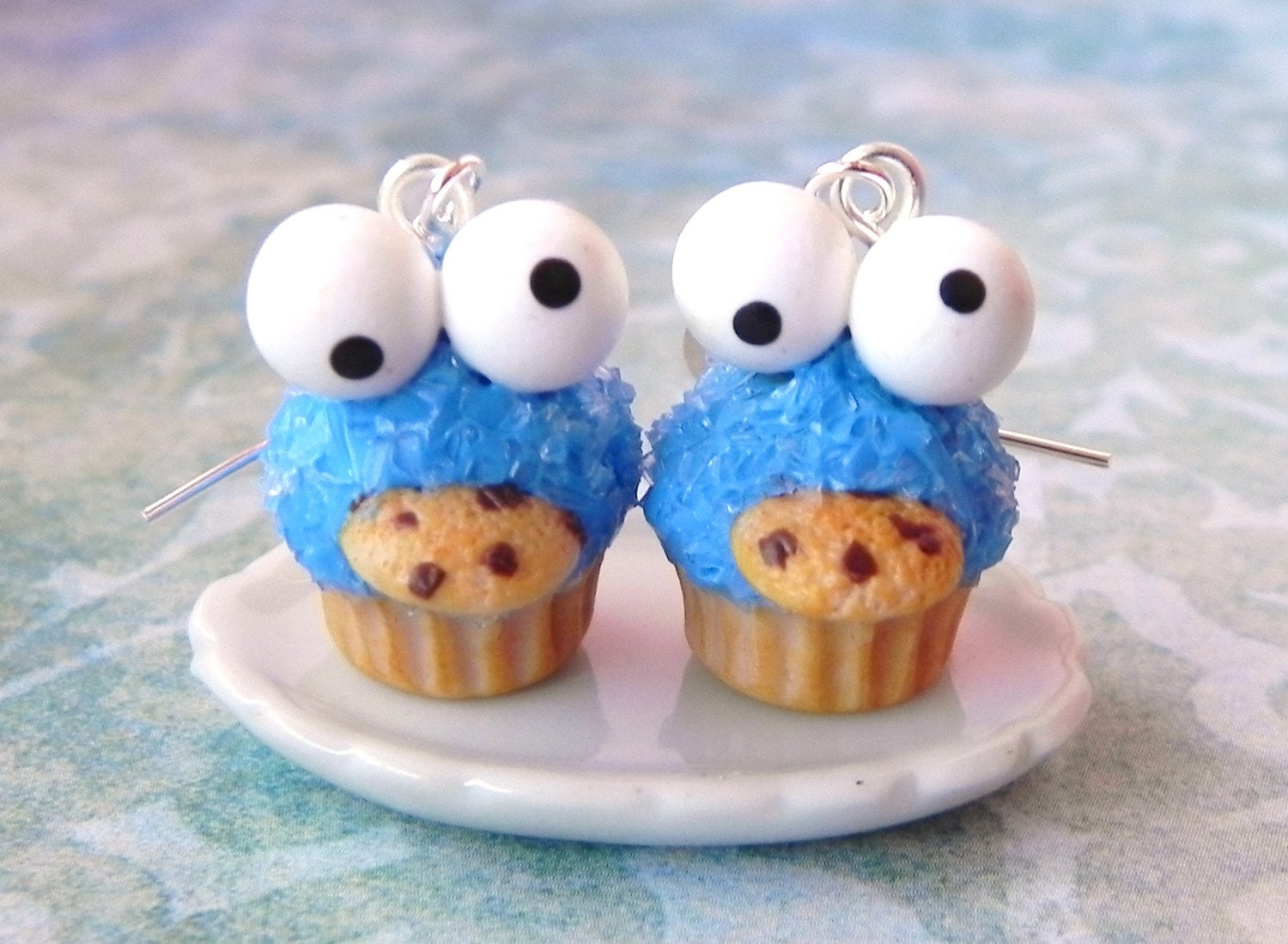 Cookie Monster cupcake earrings