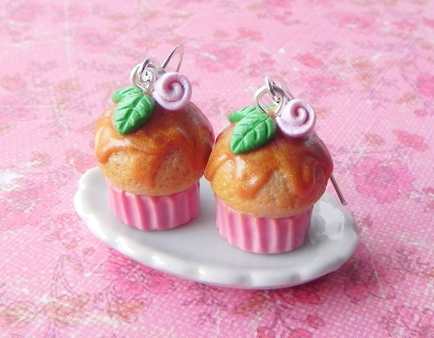 Gold rose cupcake earrings