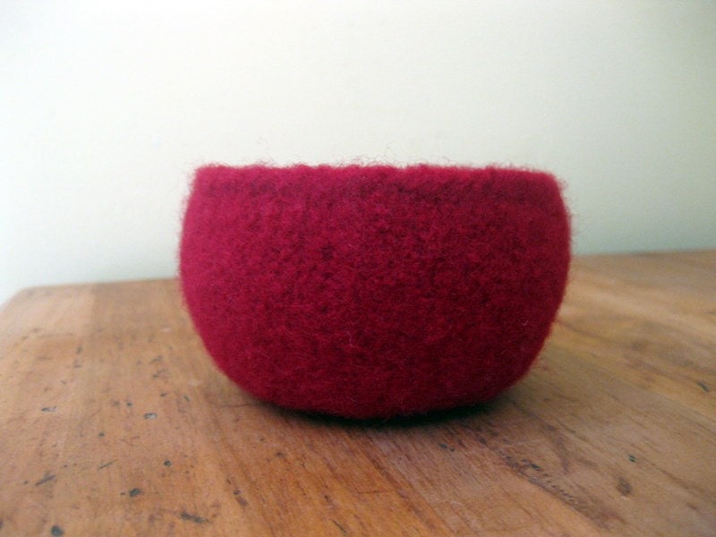 Felted Wool Bowl in Red