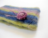 SALE Felted Wool Clutch (Organic Wave of Muted Lavender, Citron Green, Titanium Gray, and Navy Blue Wool)