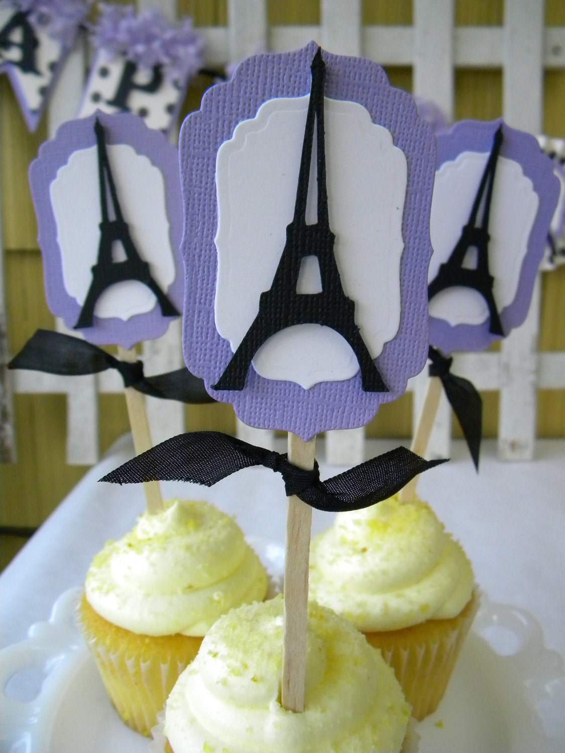 Eiffel Tower Cupcake Toppers - Purple Paris Party Decor - Paris Theme Party