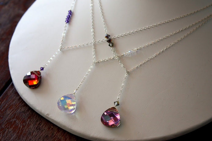 Custom Colors Bridesmaid Lariat Necklace Set of 3 Swarovski Crystals Free Shipping