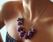 Silver Necklace with Purple Polka Dot Silk Beads
