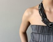 Statement Necklace with Labradorite Gemstones, Black Chains and Crystals