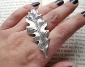Statement Ring, Silver Oak Leaf, Adjustable Ring, Fall, Double Finger, Autumn Jewelry