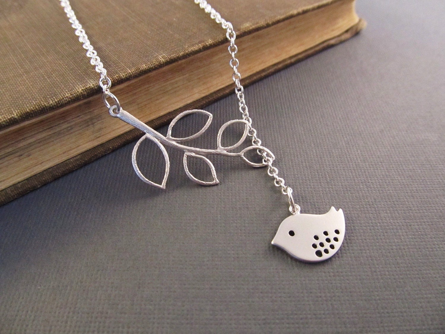 Bird and Branch Necklace, Silver Sparrow Lariat, Everyday Jewelry, Lariat Necklace, Gift for Mom, Graduation Gift