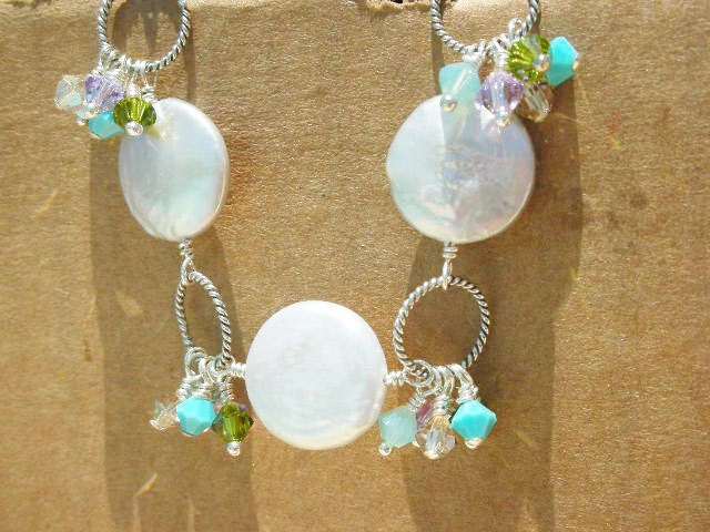 Blossom Coin Pearl and Crystal Cluster Bracelet