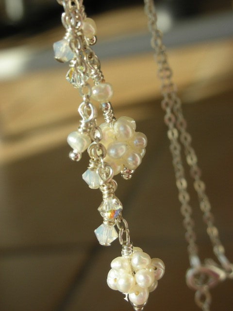 Crystal Flower and Pearl Necklace and Earring set