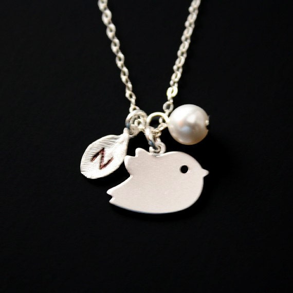 Reserved listing for Cameron - Personalized initialed baby bird necklace