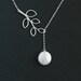 Lariat pearl necklace, branch leaf, Sterling Silver chain - wedding bridal jewelry, bridesmaids gifts favor, birthday gifts