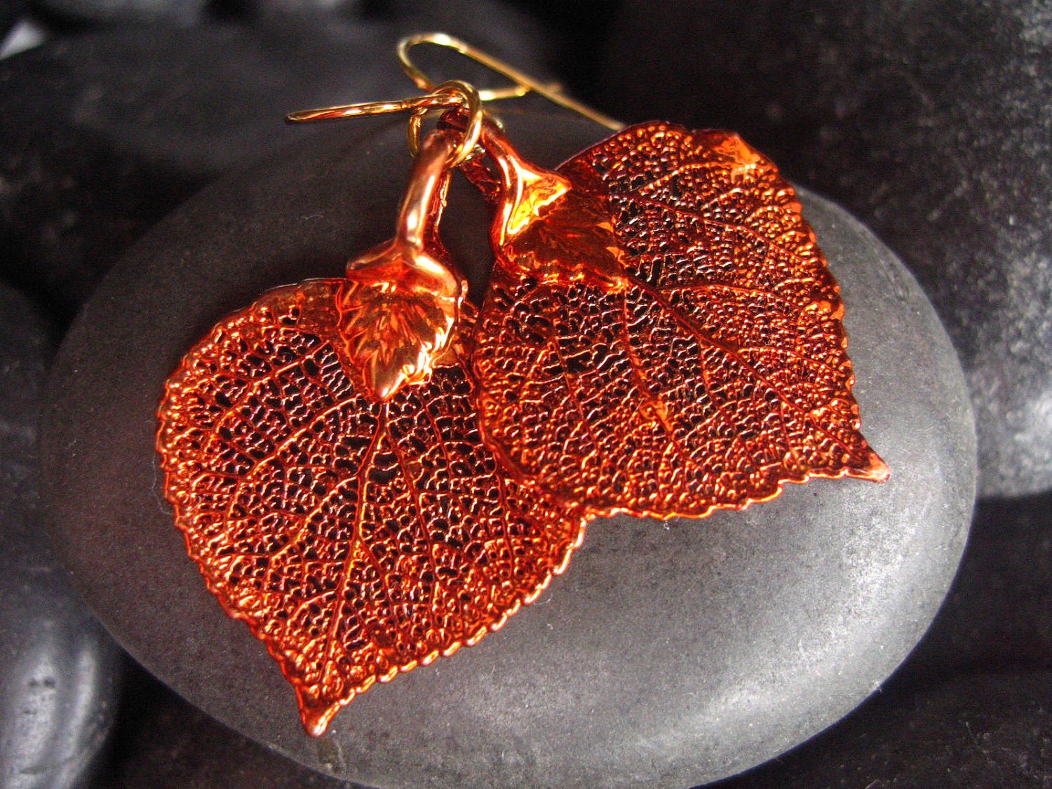 Real Aspen Leaf Earrings in Iridescent Copper  - Orange real leaves - Bridesmaid Gifts