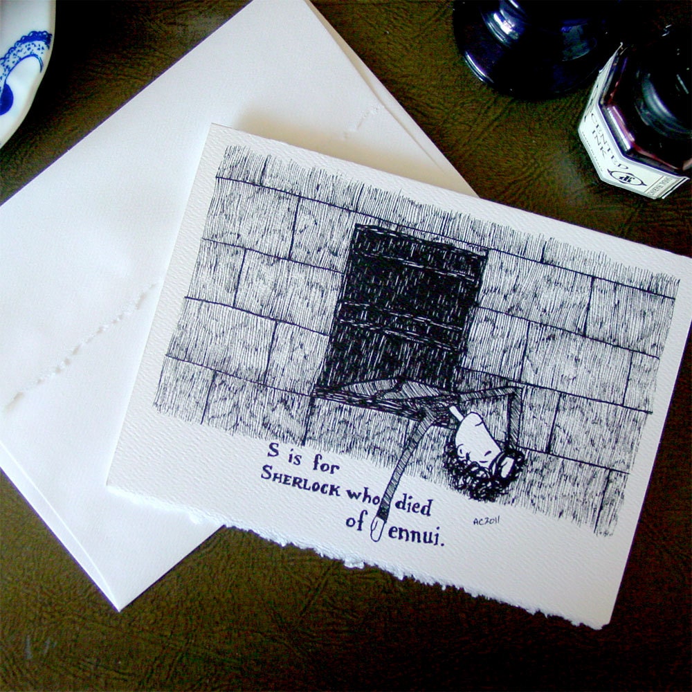 Sherlock Holmes and John Watson - Handmade Cards in the Style of Edward Gorey