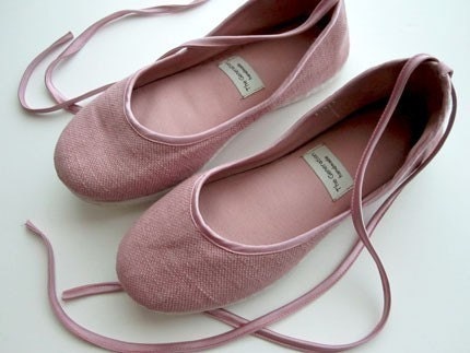 Handmade Vegan Ballet Flats in Pink Satin and Hemp - 902E