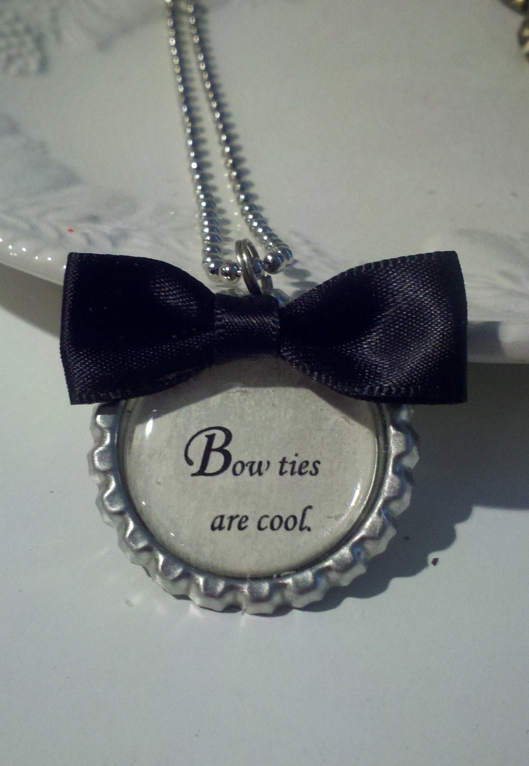 Bow Ties Are Cool Inspired Silver Bottle Cap Pendant,  Choose Your Quote, Book Lovers Necklace