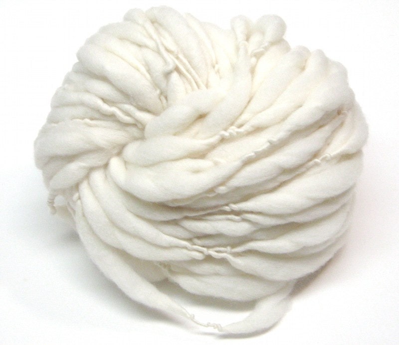Handspun yarn, super bulky, in thick and thin undyed merino wool - 39 yards, 2.2 ounces/ 64 grams