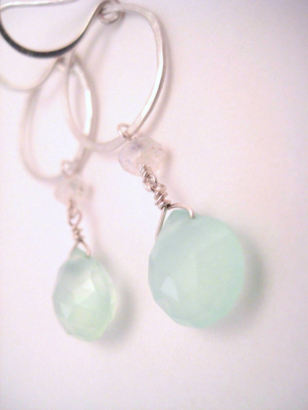Moon and Sea Fine Silver Dangle Earrings