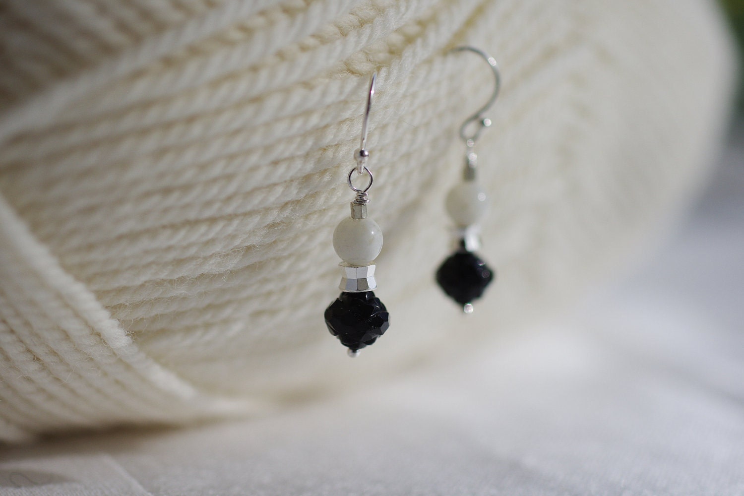 Black Rose Cut Bead and Natural Moonstone Earrings Handmade