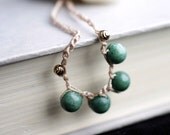 Crochet Necklace/Choker Moss Jade with Antique Gold Accent fashion Unique gift under 20