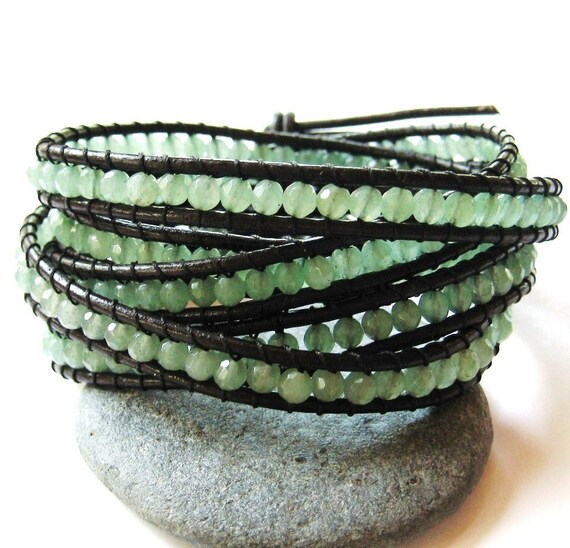 Sea Salt - Five Time Wrap Aventurine on Leather