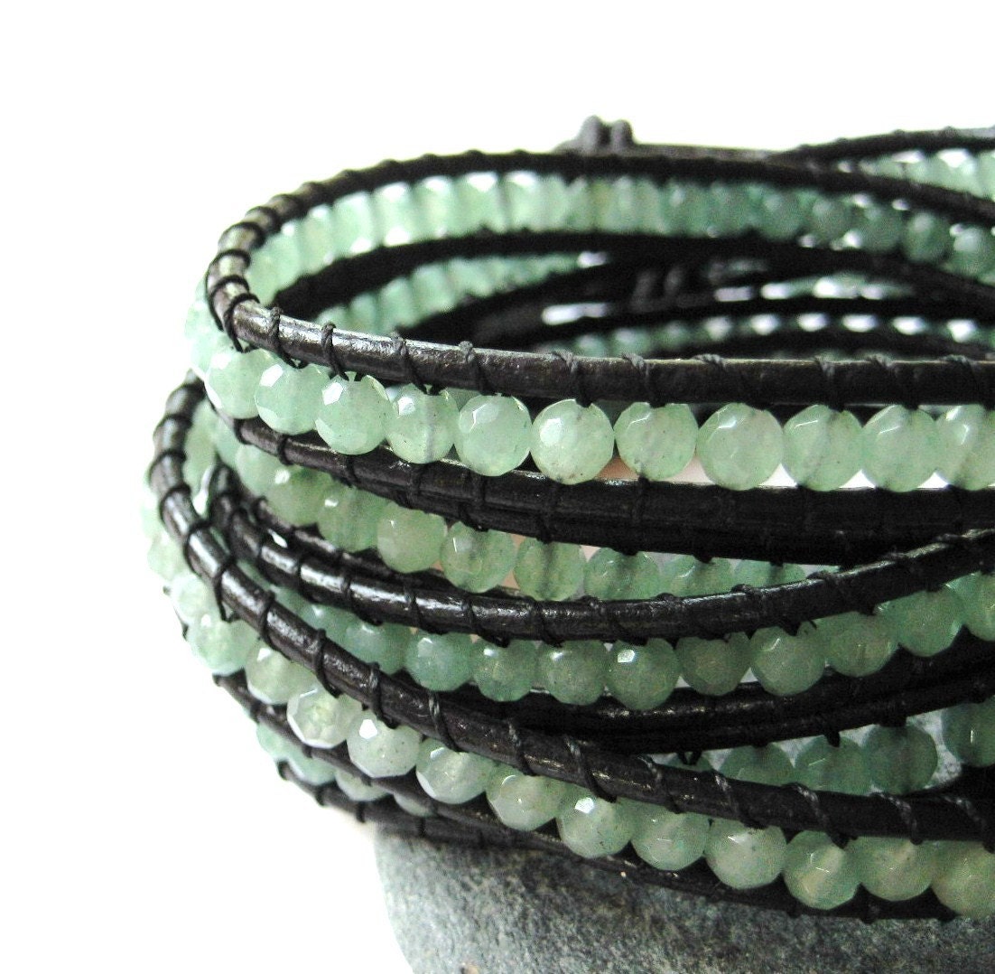 Sea Salt - Five Time Wrap Aventurine on Leather