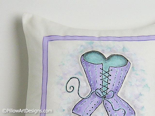 Corset Pillow Decorative Hand Painted Pastel Mauve Aqua