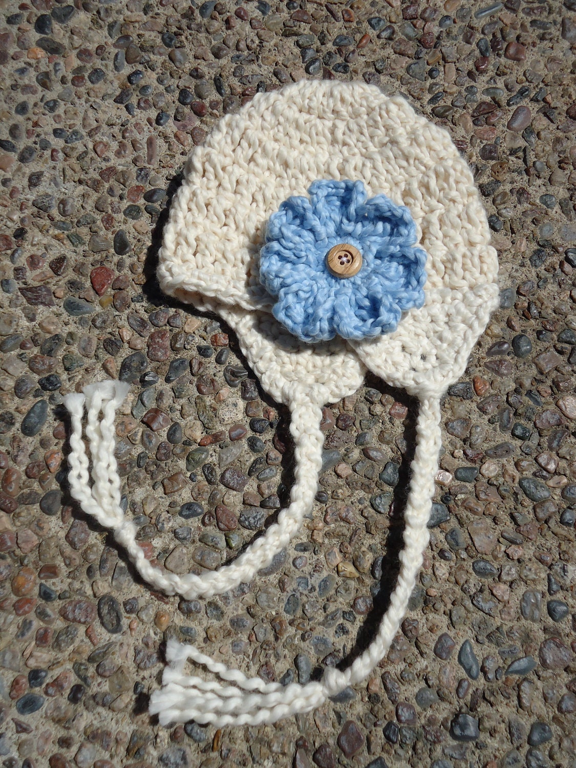 Solid Cream Organic Baby Girl Earflap Hat with Interchangeable Flowers
