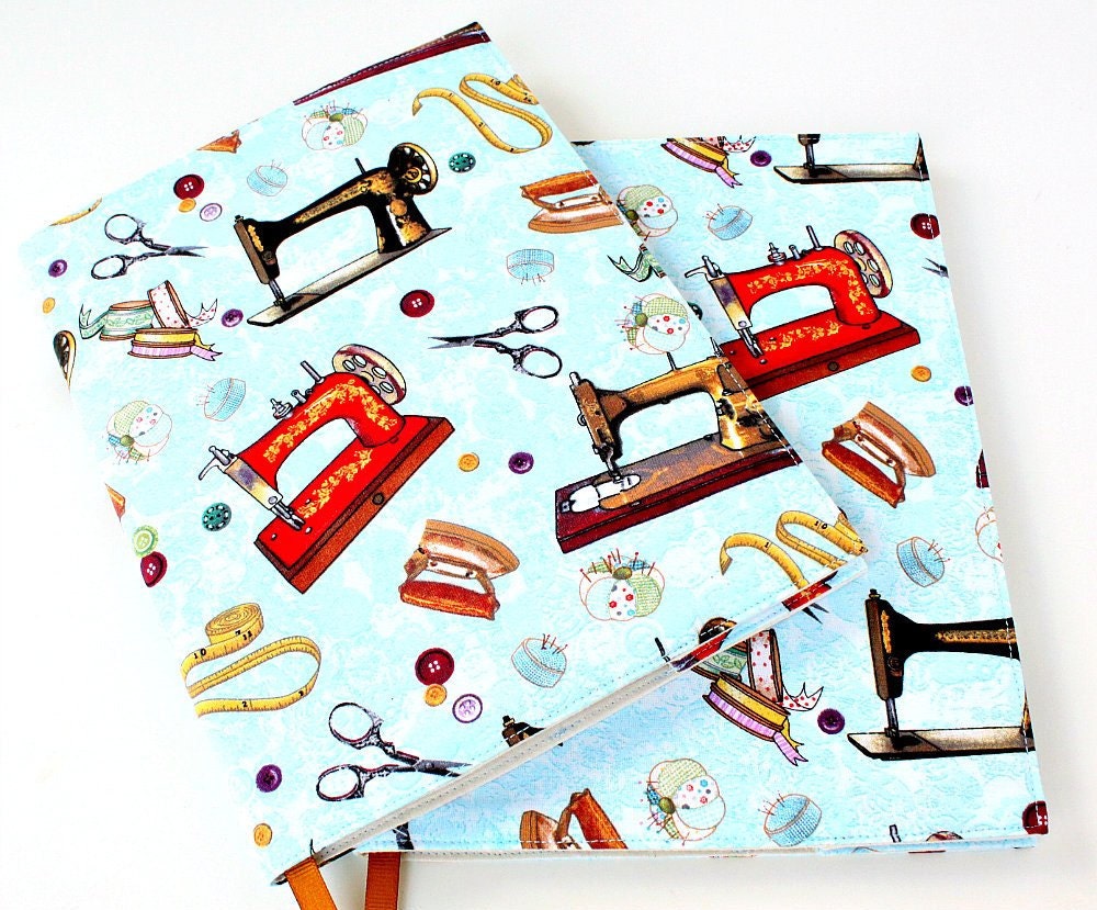 Fabric journal cover for composition notebooks - Sewing Machines