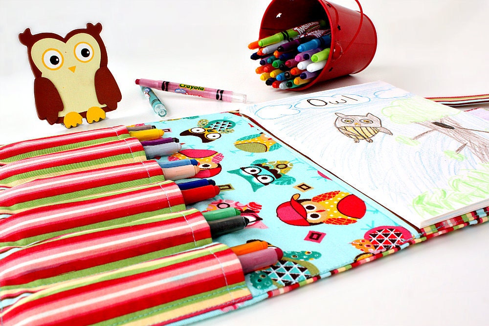 Crayon organizer - coloring bag for kids - Sporty Owls